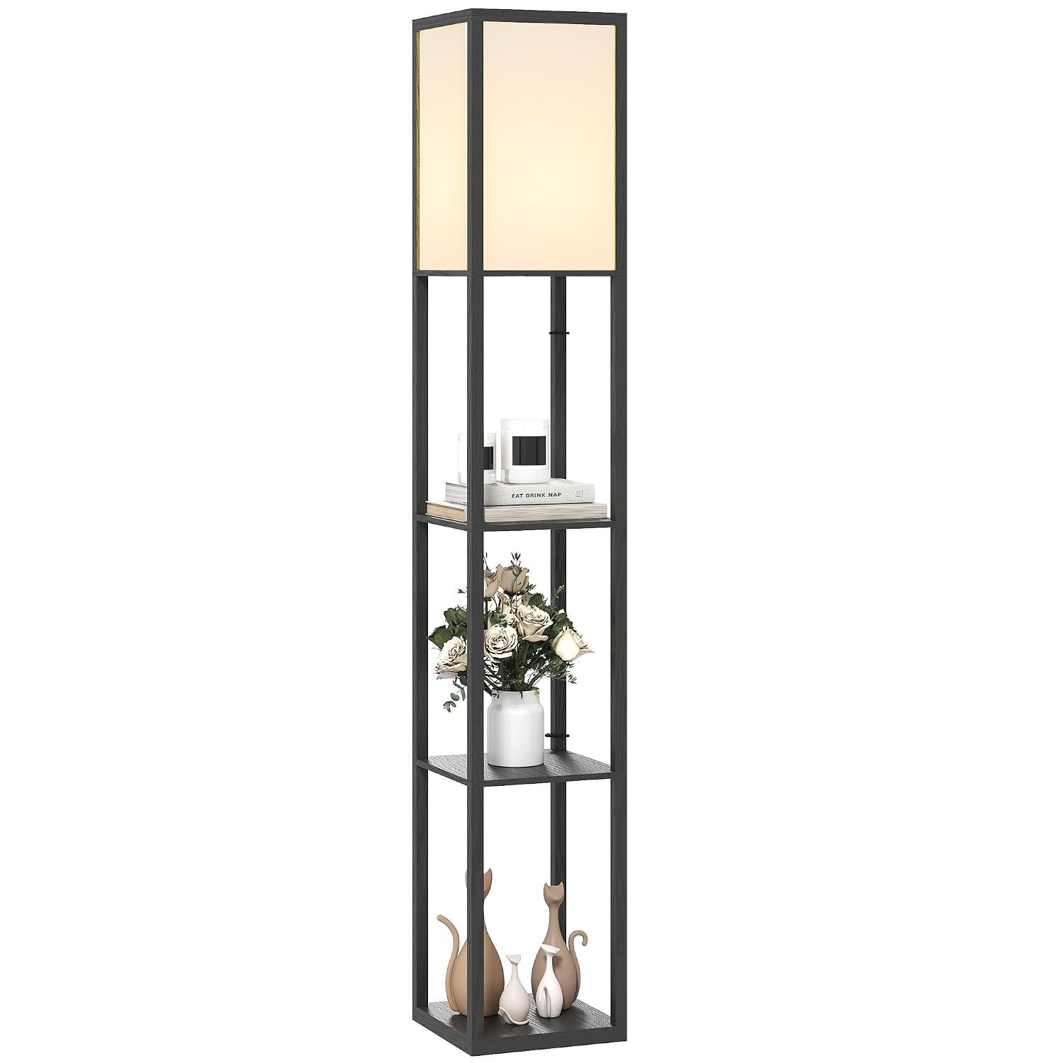 HOMCOM 3-Tier Floor Lamp, Floor Light with Storage Shelf, Reading Standing Lamp with Acrylic Shade for Living Room, Bedroom, Kitchen, Dining Room, Office, Dorm, 160cm, Black