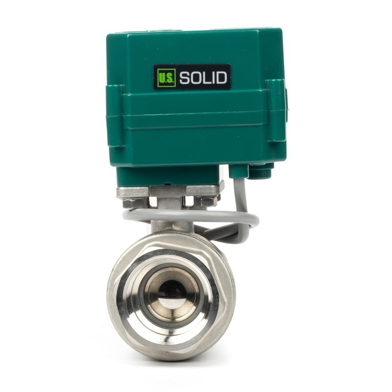 U.S. Solid 1-1/4” Motorized Ball Valve - Stainless Steel Electric Ball Valve with Full Port, 9-24V AC/DC, 2-Wire Auto Return, Normally Closed, G Thread