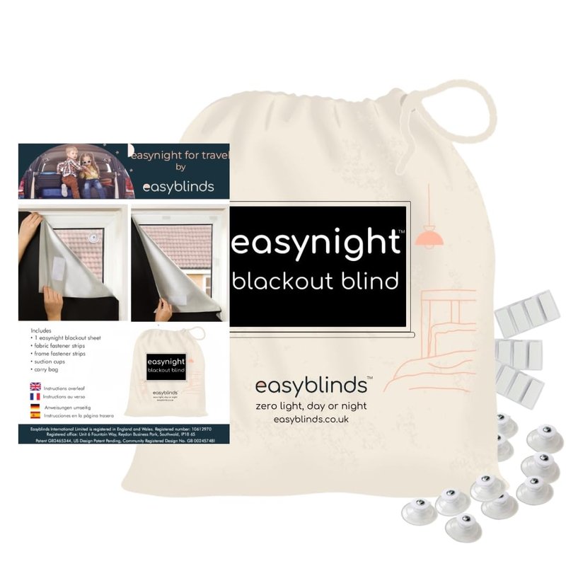 Easynight Portable Travel Blackout Blind - 100% Light Block - XL (windows up to 230x145cm) - Eco-Friendly Recycled GRS & OEKO-TEX Fabric - Thermal Insulation - Suction Cups or Stick On Any Window