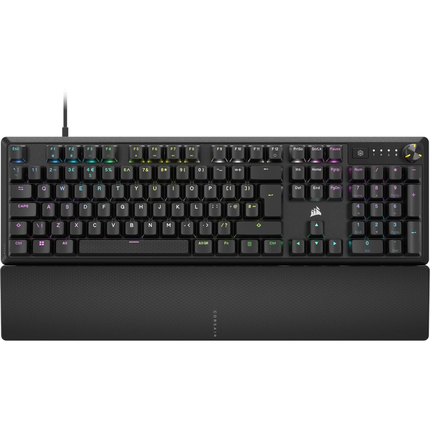 CORSAIR K70 CORE RGB Mechanical Wired Gaming Keyboard with Palmrest – Pre-Lubed MLX Red Linear Switches, SOCD, ABS Painted Keycaps, Sound Dampening, Media Control Dial, QWERTY UK – Black