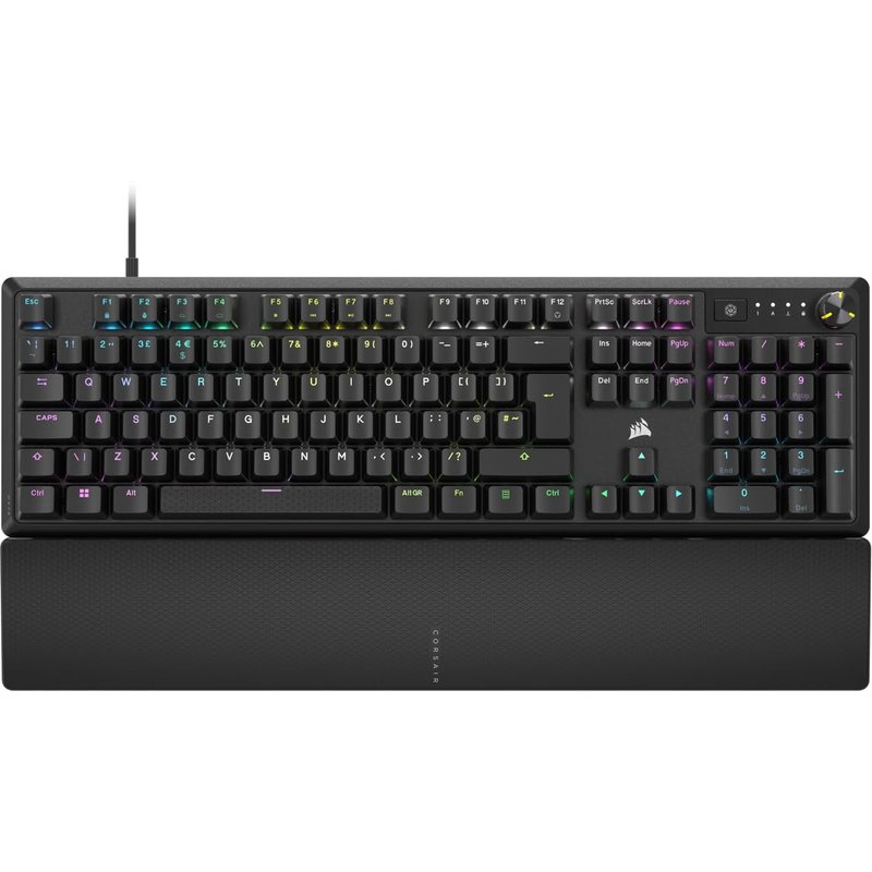 CORSAIR K70 CORE RGB Mechanical Wired Gaming Keyboard with Palmrest – Pre-Lubed MLX Red Linear Switches, SOCD, ABS Painted Keycaps, Sound Dampening, Media Control Dial, QWERTY UK – Black