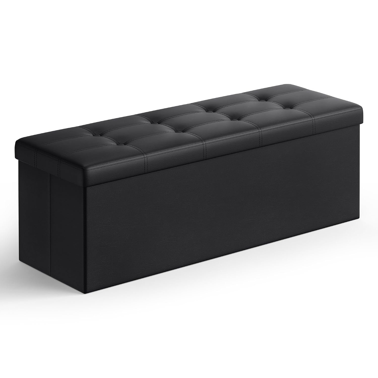 SONGMICS Storage Ottoman, Foldable Small Ottoman Foot Rest, 38 x 110 x 38 cm, Cube Ottoman with Storage, Load up to 300 kg, for Living Room, Bedroom, Entryway, Ink Black LSF89BK