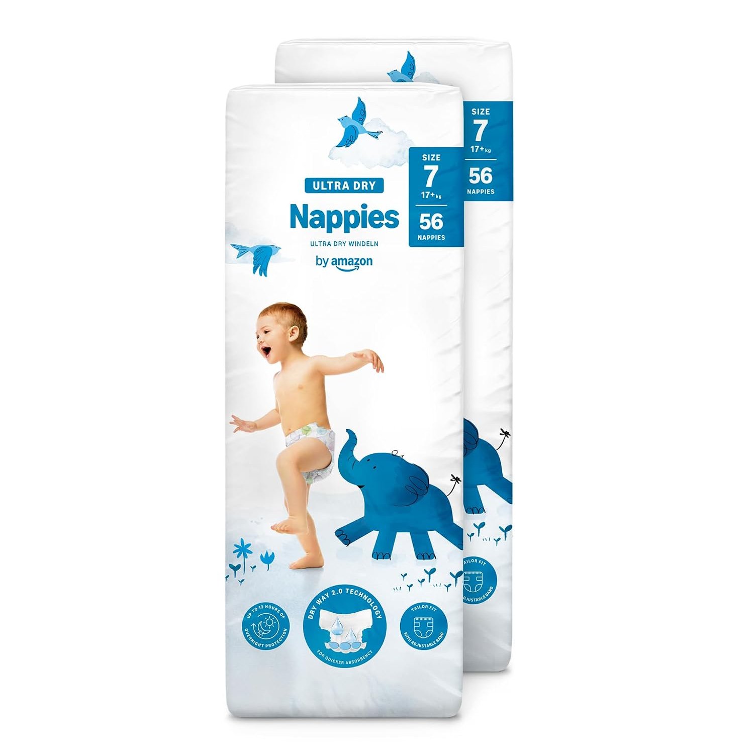 By Amazon - 112 Ultra Dry Nappies - Size 7 (17kg+) (Previously a Mama Bear Brand, Same Product)