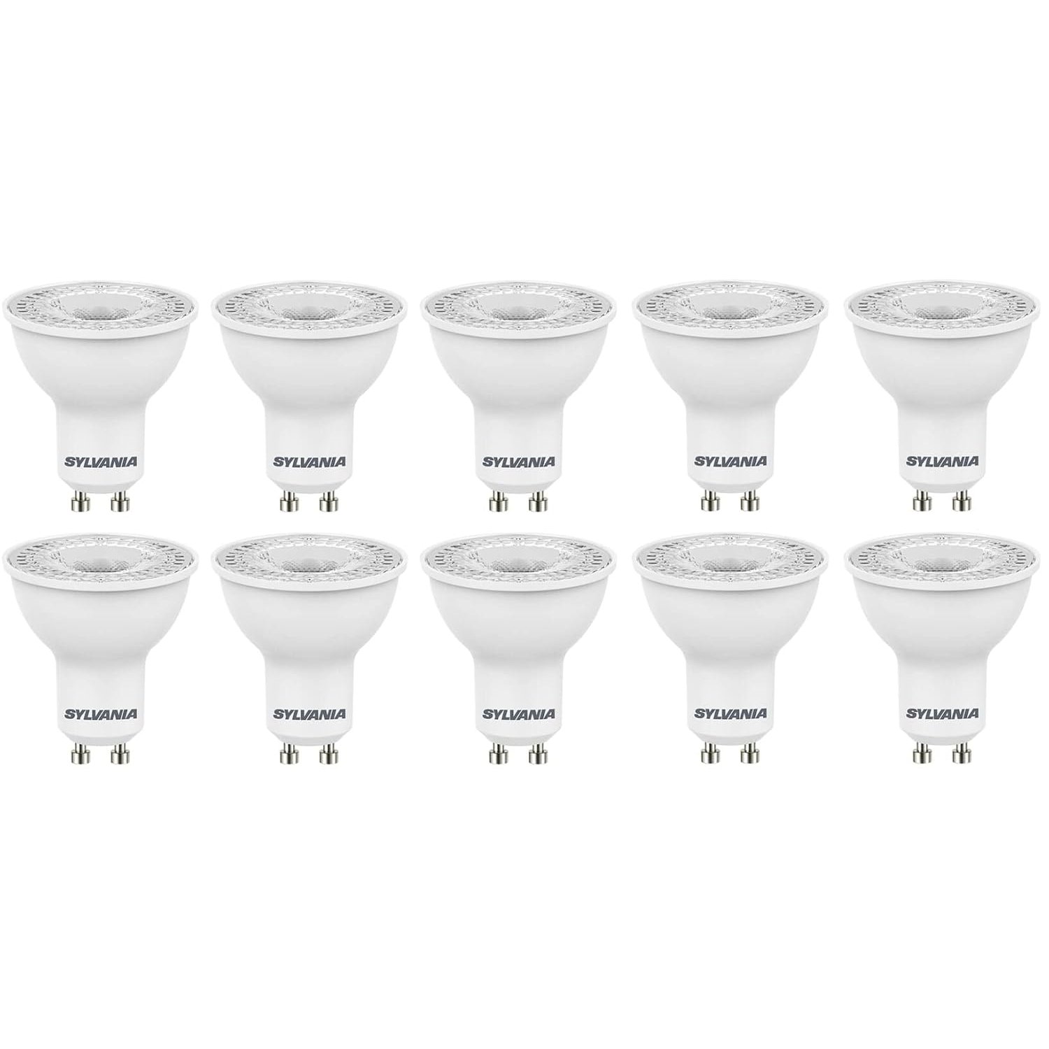 Sylvania GU10 LED Light Bulbs – 5W (50W Equivalent), 345 Lumen, Warm White (3000K) – Glass Lens Finish, Energy Efficient Spotlights – 10 Pack
