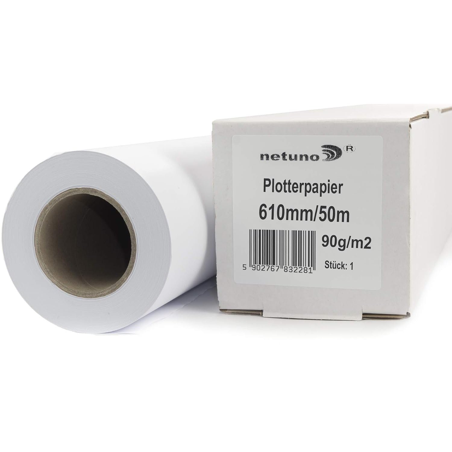 Netuno 1x White Plotter Paper roll 610mmx50m 90gsm core 50mm (2 inches) Universal Matte uncoated Offset Plotter Paper for Inkjet Printers photocopiers Photography CAD Print Design Plans Projects maps