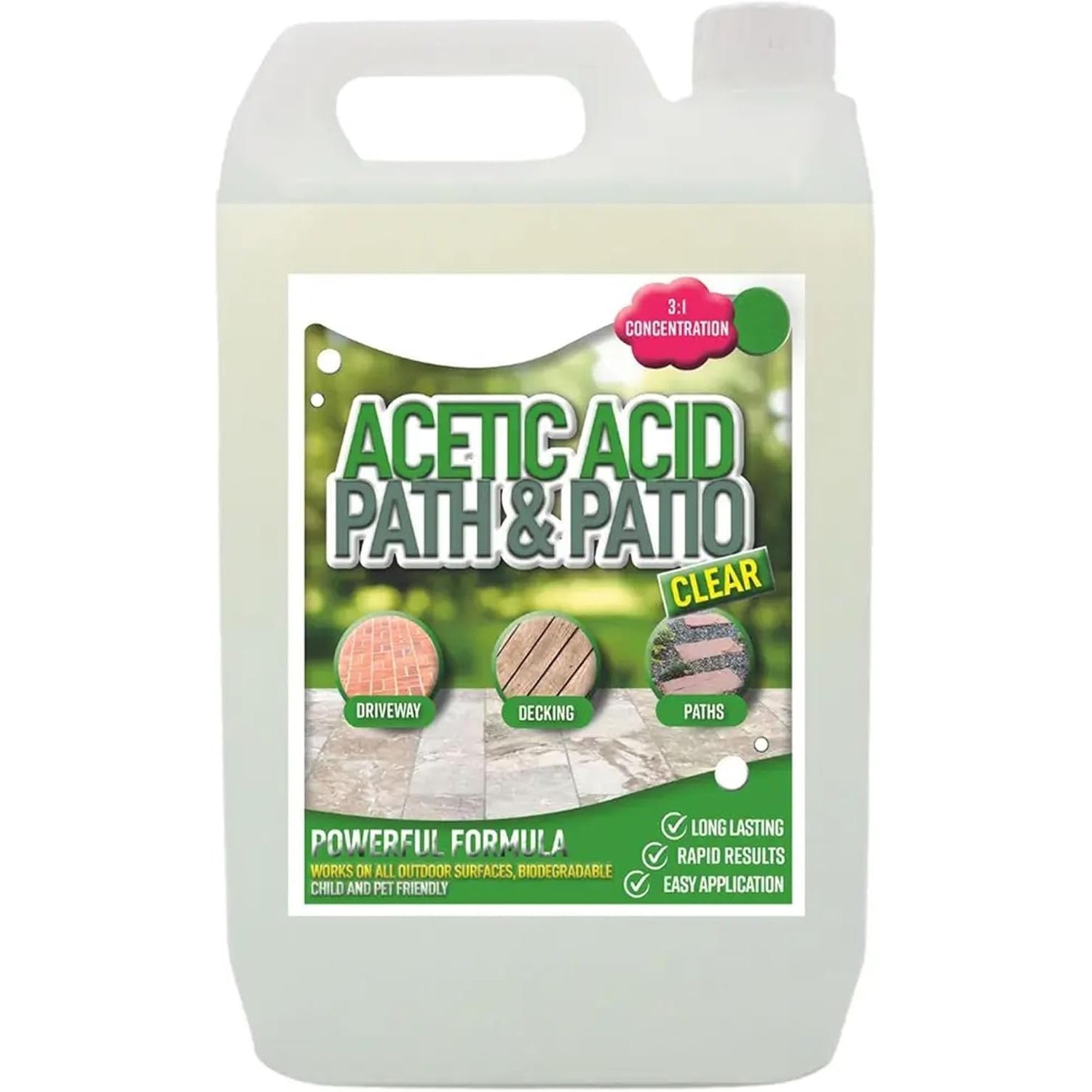 Garden Acetic Acid Vinegar Strong Concentrated Outdoor Cleaner For Patio, Garden, Driveways, Cracks, Crevices, Gravel Stones & Tarmac (2, 5 Litres)