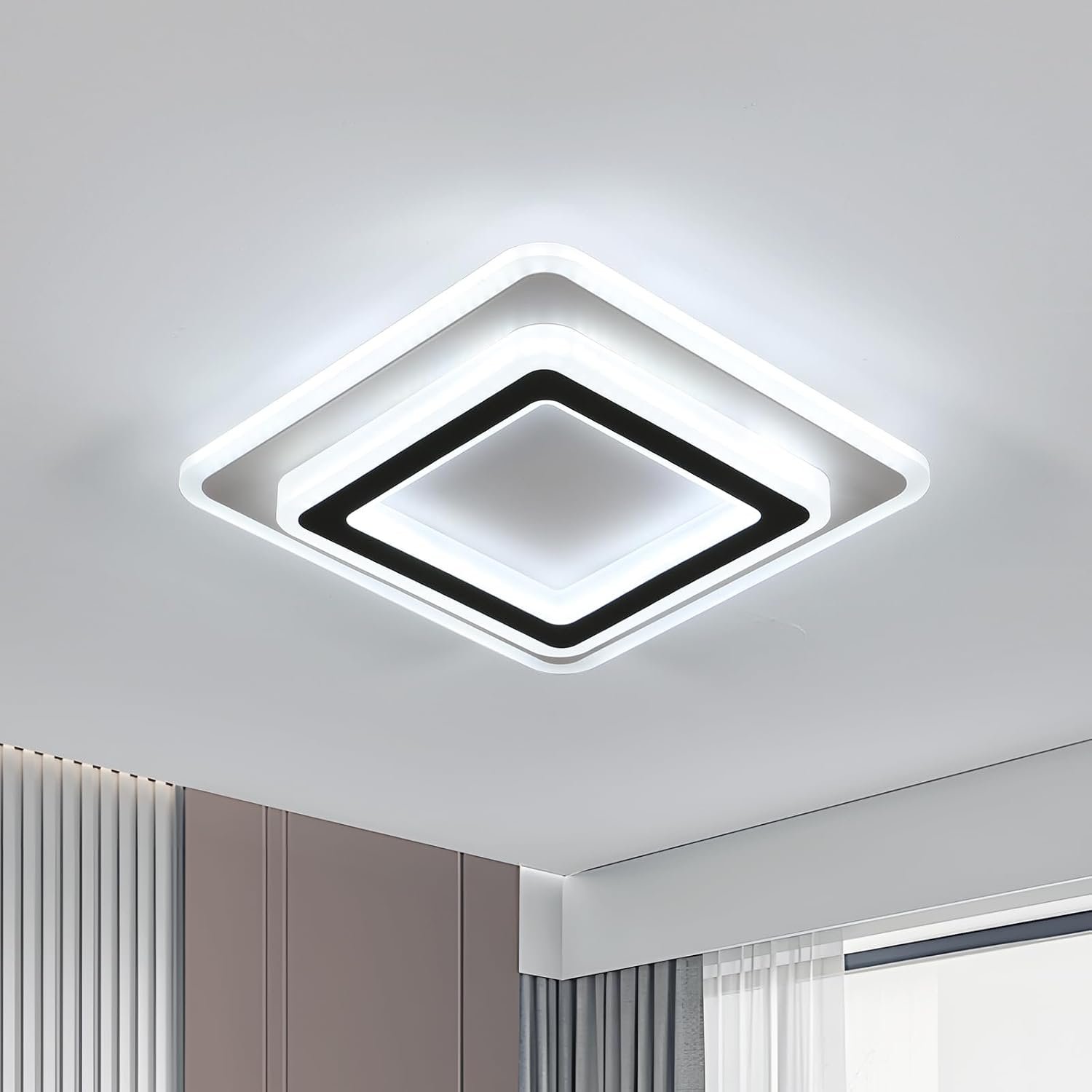 Comely Modern LED Ceiling Light, 38W Square White Acrylic Ceiling Lamp, LED Light Fixtures for Living Room Bedroom Corridor, Cool White 6500K