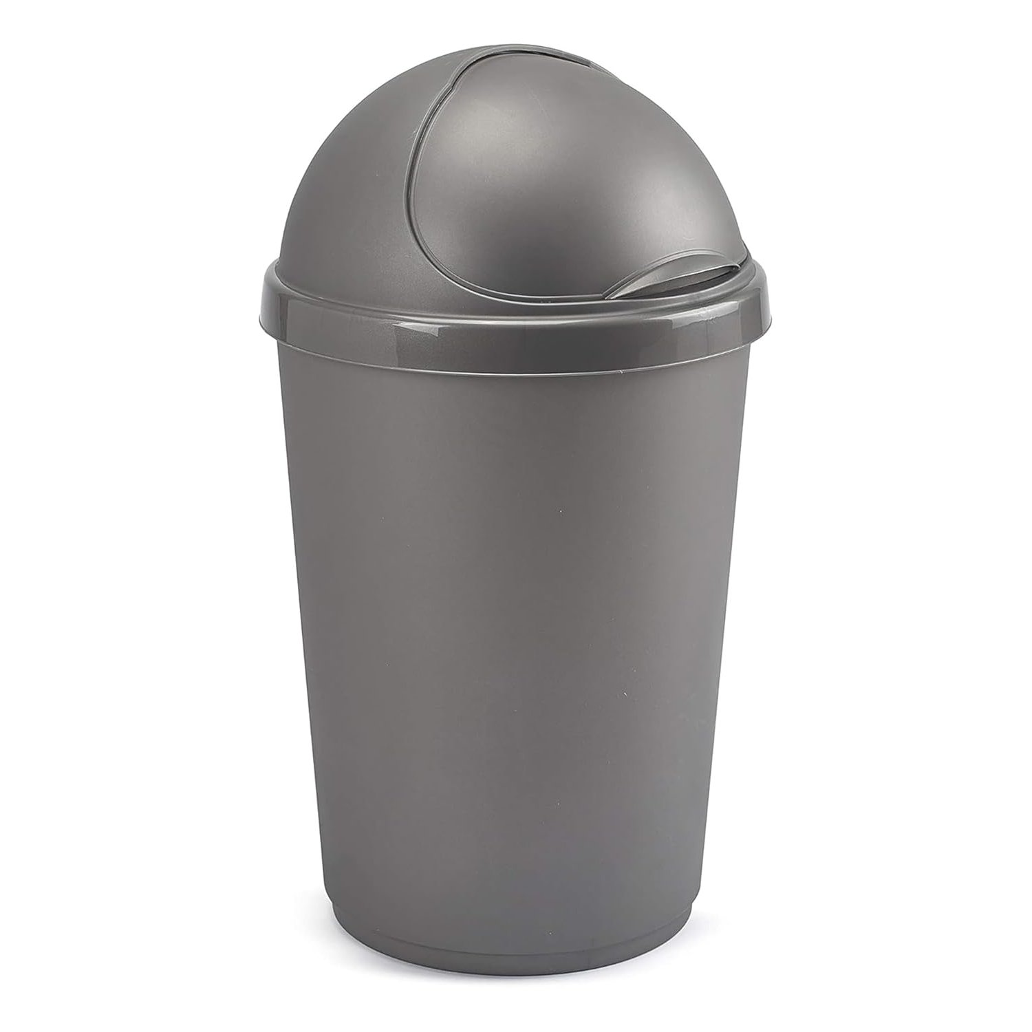 VR7 50L SILVER Kitchen Bullet Bin, Rubbish Bin with Large Opening Flap, Plastic Bin, Ideal Dustbin for Home, Bedroom, and Office Use, Plastic Kitchen Bin, Waste paper Bin, Indoor Trash Basket