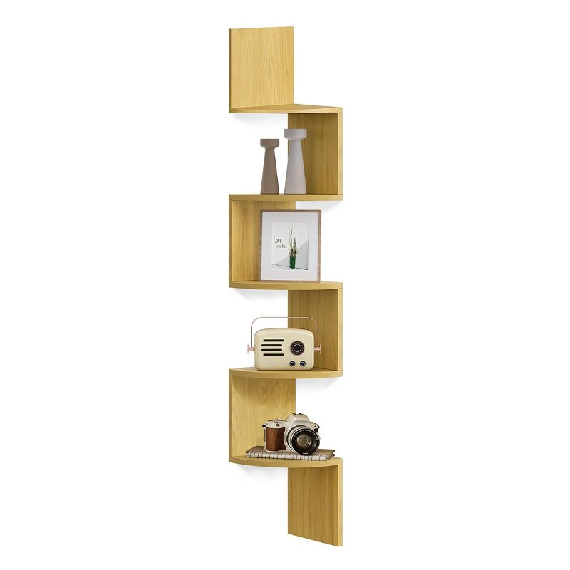 VASAGLE 5-Tier Corner Shelf, Display Floating Shelf in Living Room, Study, Kitchen, Bedroom, for Plants, CDs, Decorations, Modern, Natural Oak LBC072Y70