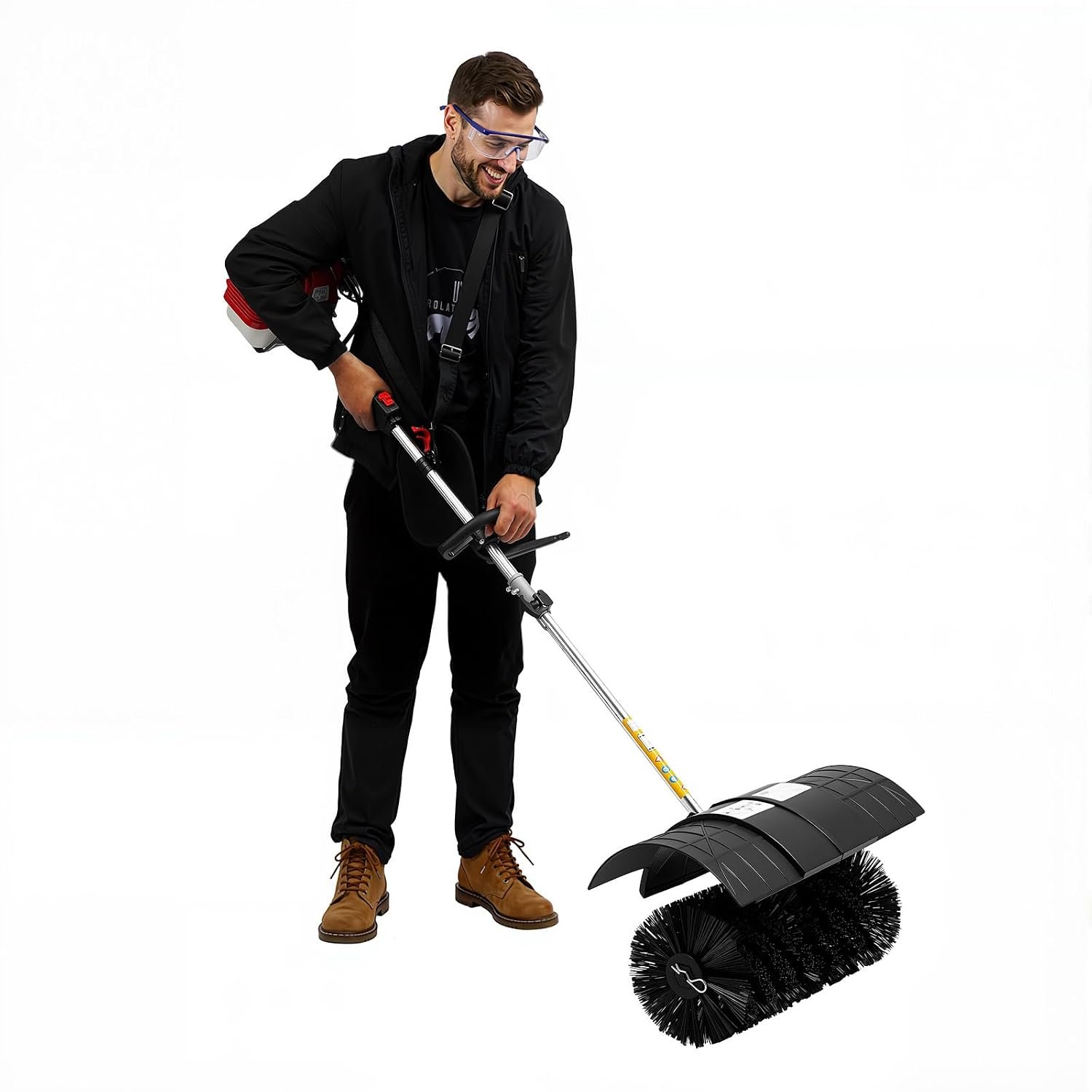 52CC 2-Stroke Petrol Powered Broom 1700W 2.3HP Handheld Sweeper for Outdoor Garden Lawn Snow Cleaner, Broom Driveway Artificial Grass with Nylon Bruch, Air-Cooled Garden Sweeper for Snow Cleaning