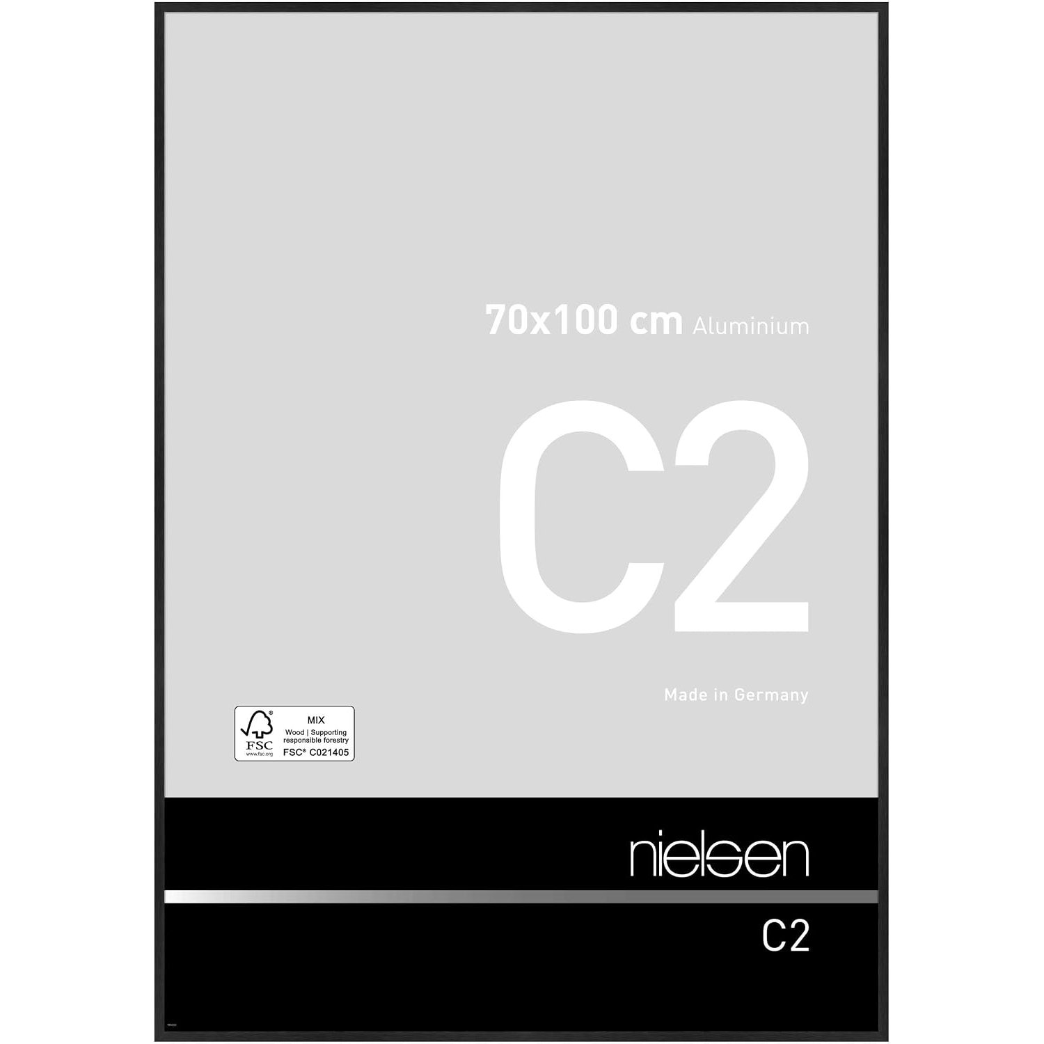 nielsen C2 Aluminium Picture Frame - Brushed Black 70x100cm - with Float Glass and Easy Push-Turn Clips