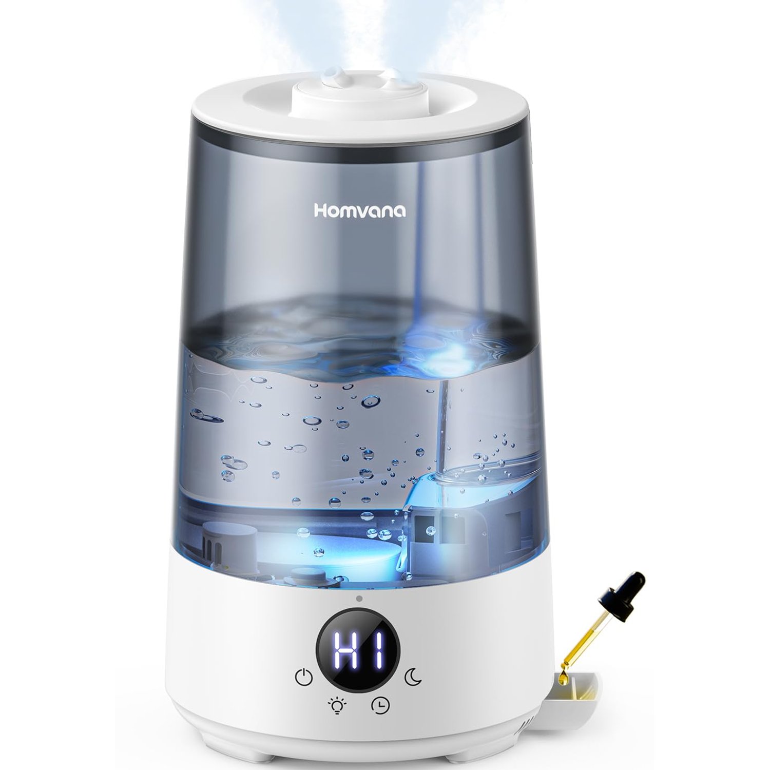 Homvana Humidifier for Bedroom, 3.6L Cool Mist Humidifiers, 360° Rotatable Mist, 34H Runtime, Quiet 16dB, Night Light, Air Humidifier for Baby, Plants, Office, Oil Diffuser, Ultrasonic (Grey)