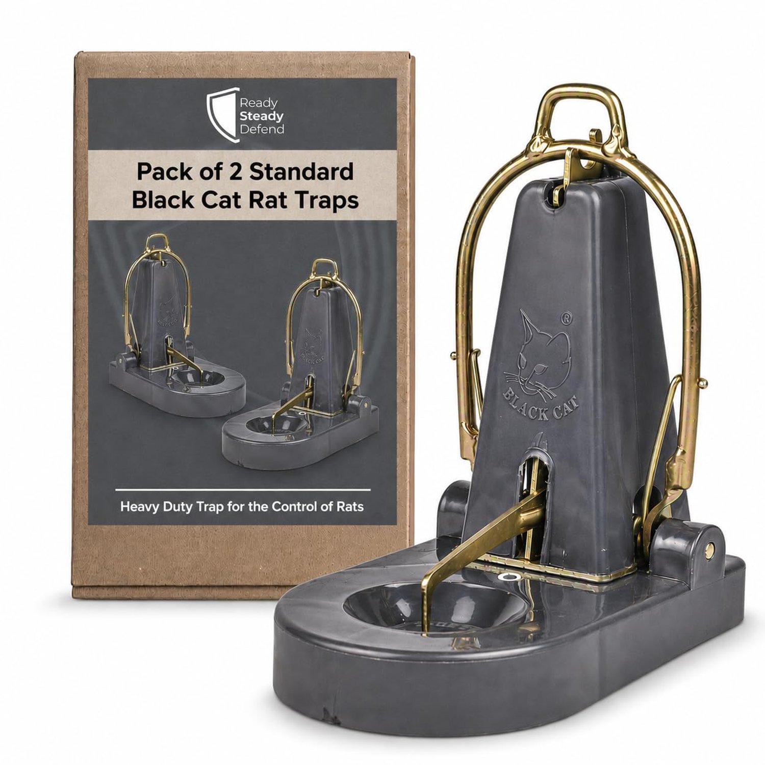 Ready Steady Defend Rat Traps - 2 Pack - Heavy Duty Rat Snap Traps - Powerful Instant Kill Mechanism - Reusable Rodent Control Traps - Indoor and Controlled Outdoor Use