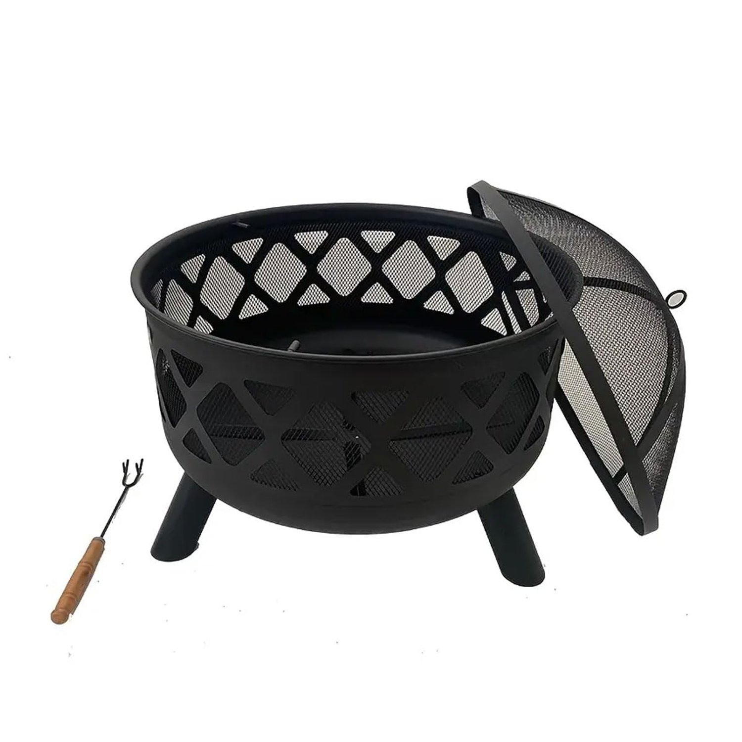 Neo Large Black Outdoor Heater Fire Pit Bowl Garden Patio Grate Lid Poker BBQ Charcoal Log Wood Burner Bonfire Camping