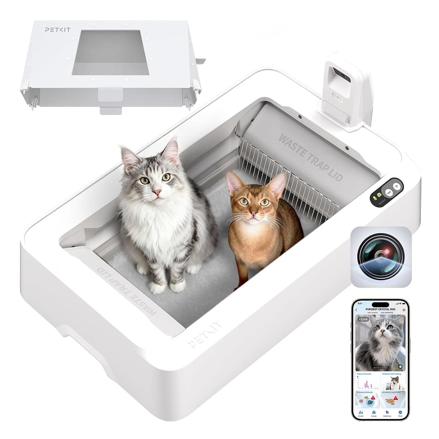 PETKIT Purobot Crystal Self Cleaning Cat Litter Tray with Cover, Automatic Cat Litter Tray Non-Clumping for Multi-Cat, Smart Health Monitoring & AI Camera, Odor Control, Works with Crystal Litter