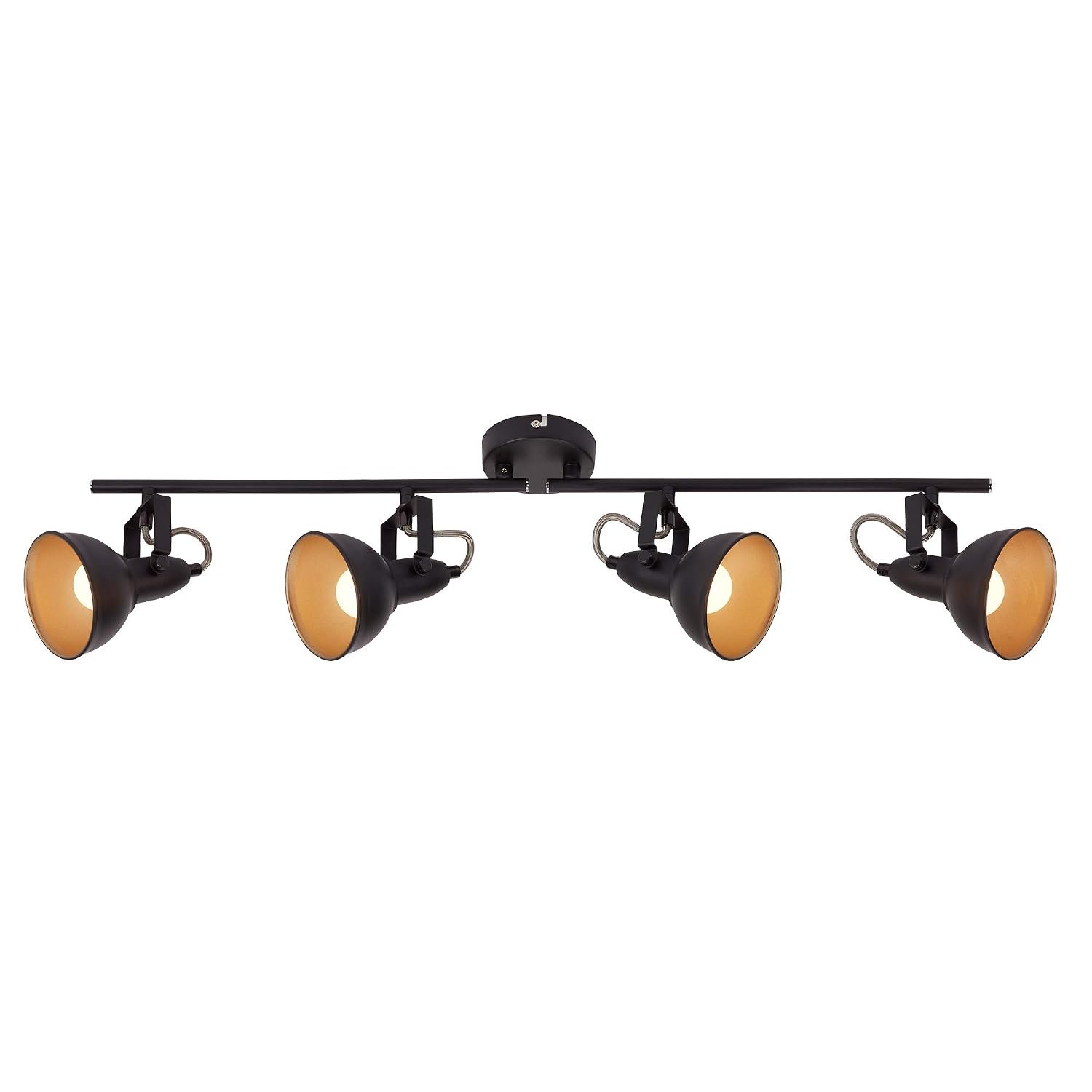 Briloner - Spot Ceiling Light, 4 x E14 Ceiling Spotlight Bar, Adjustable, Retro/Vintage, 40W, Metal, Black and Gold, 790x190mm (LxH)