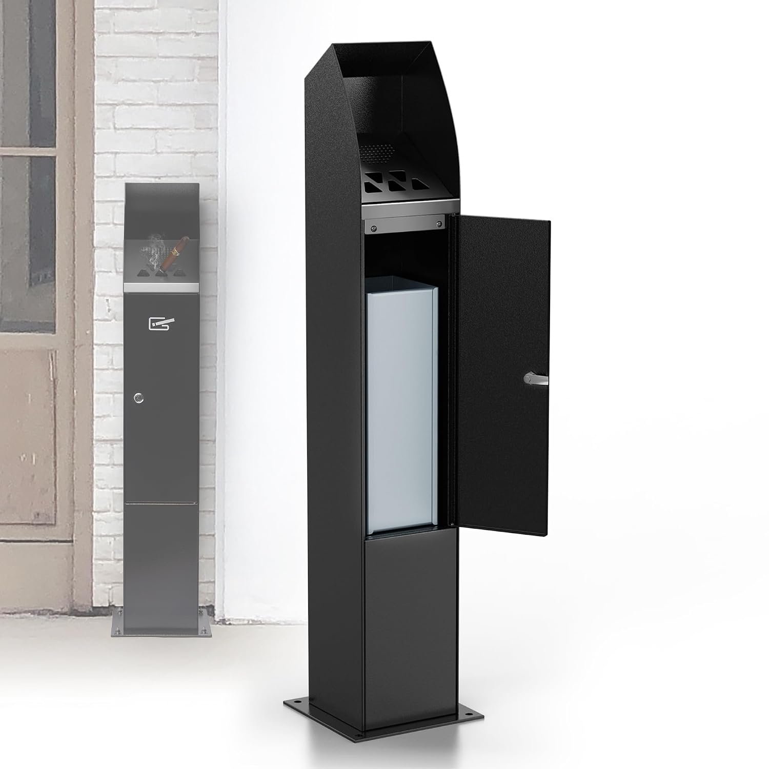 guanpin Outdoor Waste Bin, Dustbins, Heavy-Duty Steel Outdoor Trash Can, Recycling Bin, Suitable for Restaurants, Bars, Clubs, Black (removable inner bin)