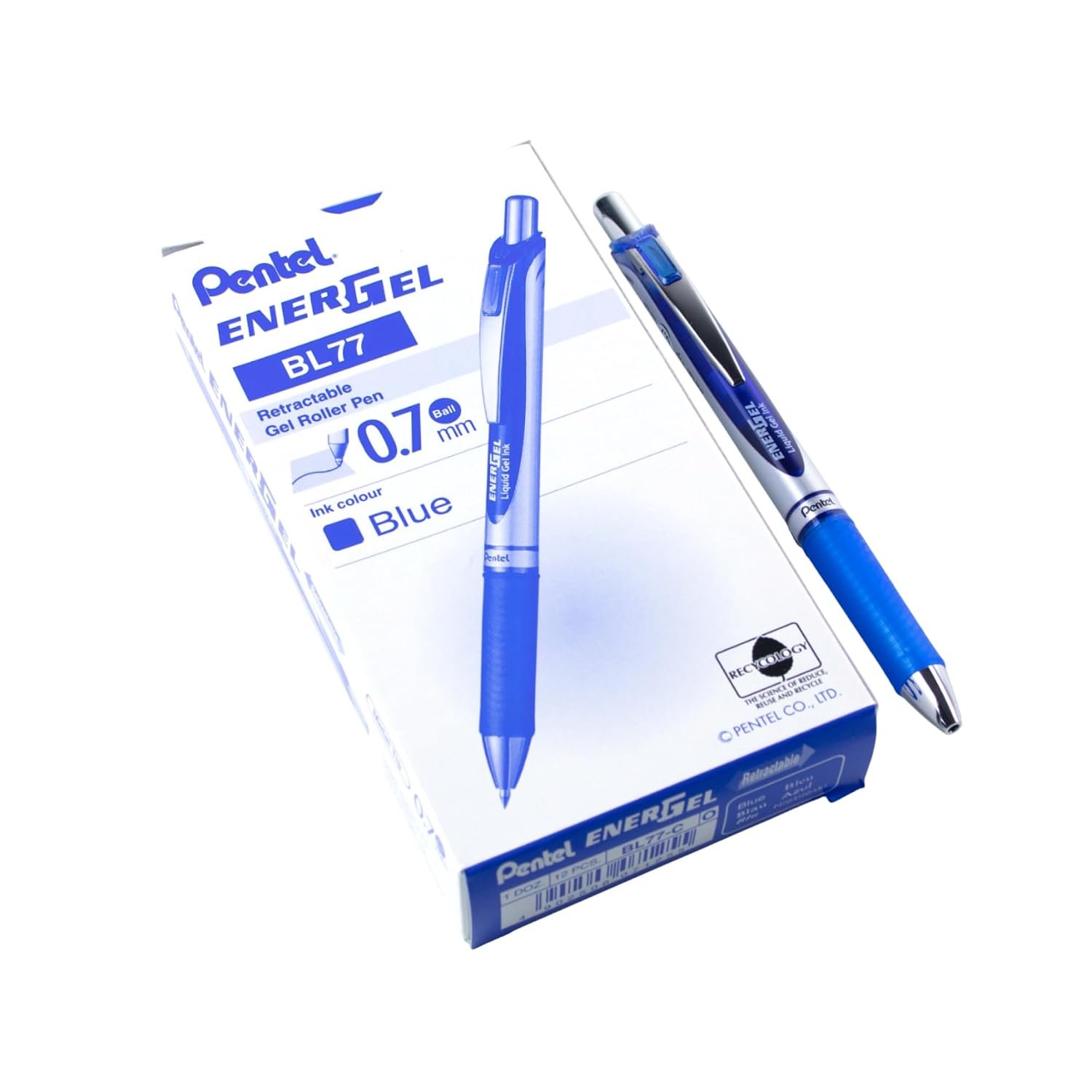 Pentel Energel XM Retractable Gel Pen with 0.7 mm Tip, 0.35 mm Line Width - Blue, Pack of 12
