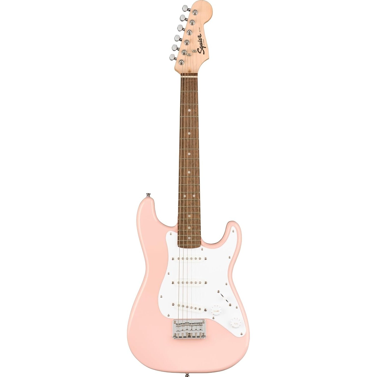 Squier by Fender Mini Stratocaster Electric Guitar, Short Scale Beginner Guitar for Kids or Travel, Comes with Free Virtual Lessons, Shell Pink