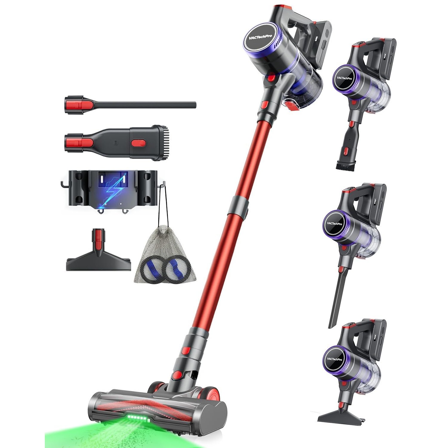 VACTechPro F02 Ultra Cordless Vacuum Cleaner, 50KPA/600W/70min Stick Vacuum with 1.5L Dustbin, Wall-mounted Charging/Removable Battery, Anti-Tangled Handheld Vacuum for Hardwood Pet Hair Carpet Home