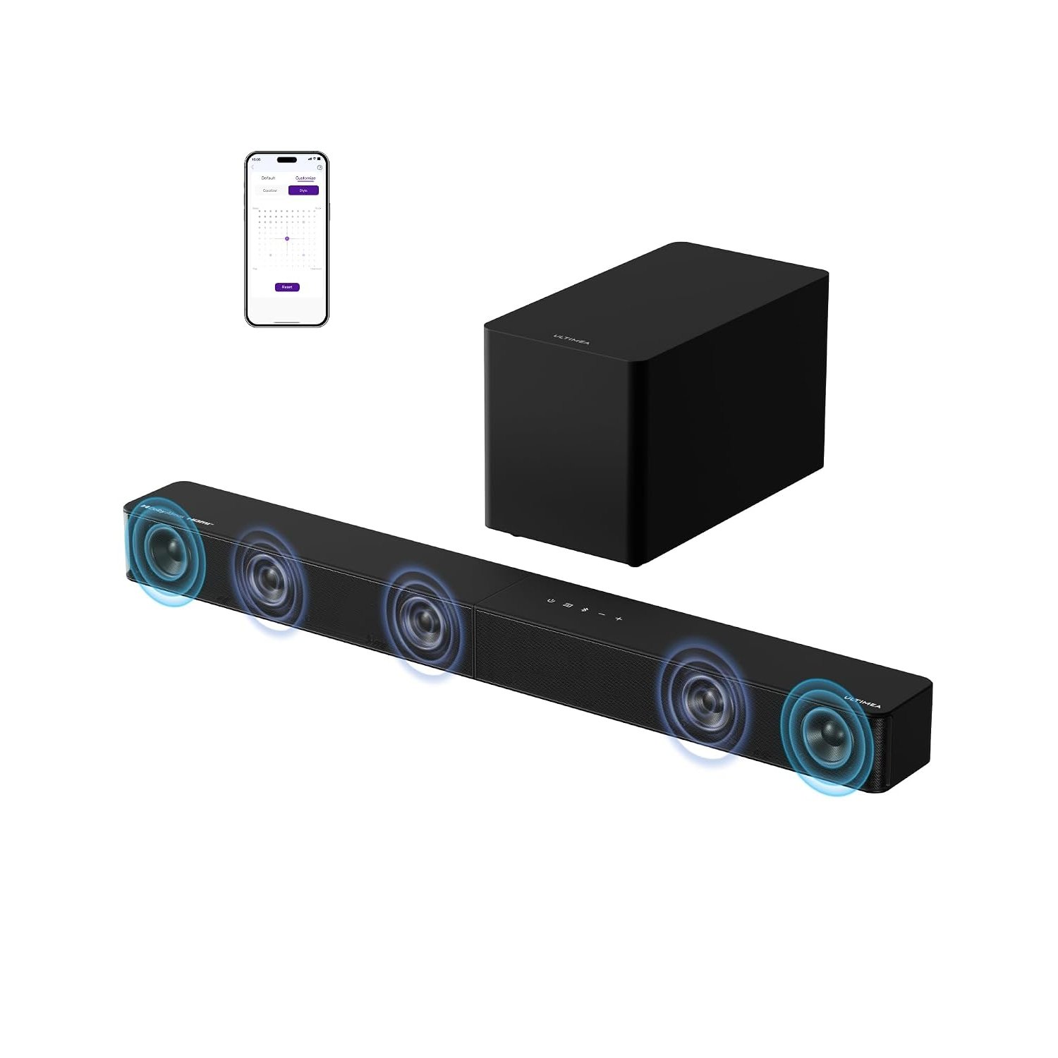 ULTIMEA 5.1CH Soundbar, Dolby Atmos, VoiceMX, BassMX, APP, 340W Sound bar for TV, Home Theater Surround Sound System, Bluetooth 5.4, Poseidon M60 Boom(2025 Model)