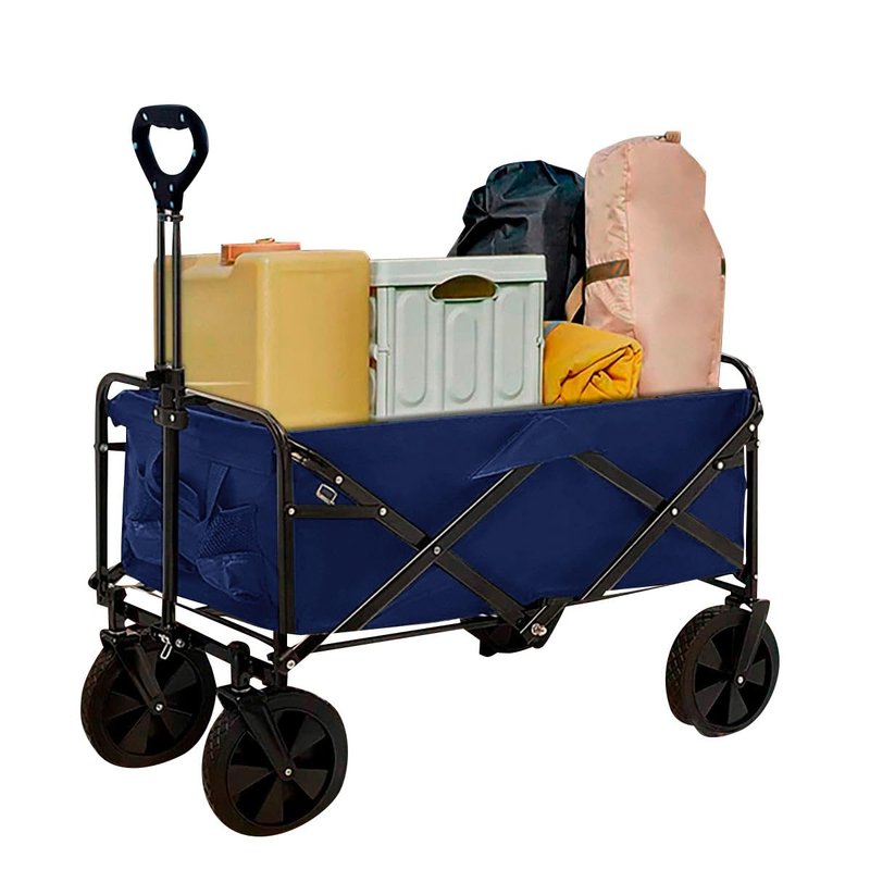 Neo Heavy Duty Large Capacity Foldable Collapsible Garden Trolley Cart Utility Wagon Truck Folding Wheelbarrow for Beach Gardening Outdoor Camping Shopping Fishing Festivals (Navy)