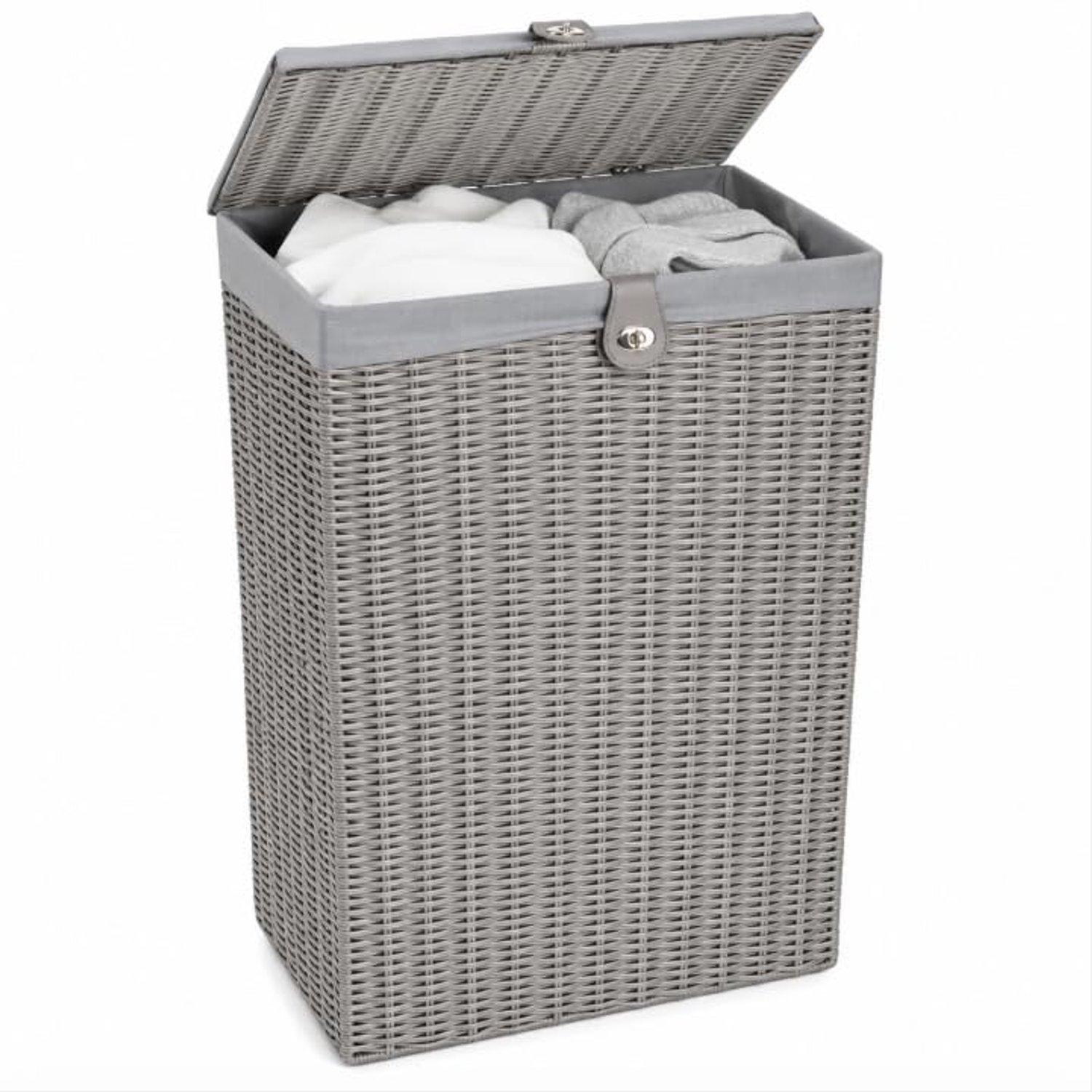 Clarisworld Resin Laundry Clothes Basket with Lid, Lock and Removable Lining, Storage Hamper Basket (Grey) W45 x D32 x H59 cm
