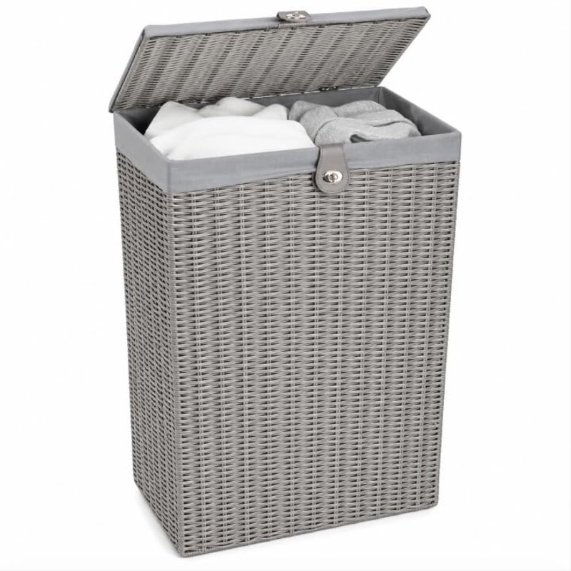 Clarisworld Resin Laundry Clothes Basket with Lid, Lock and Removable Lining, Storage Hamper Basket (Grey) W45 x D32 x H59 cm
