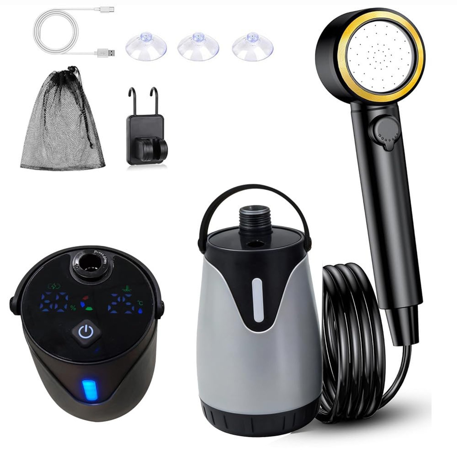 DoXtreme Portable Shower 8000mAh – IPX8 Waterproof Camping Shower with 4 Spray Modes,5 water flow settings, LED Display, USB-C Rechargeable – Outdoor Shower for Camping, Dog Washing, Caravan, Travel