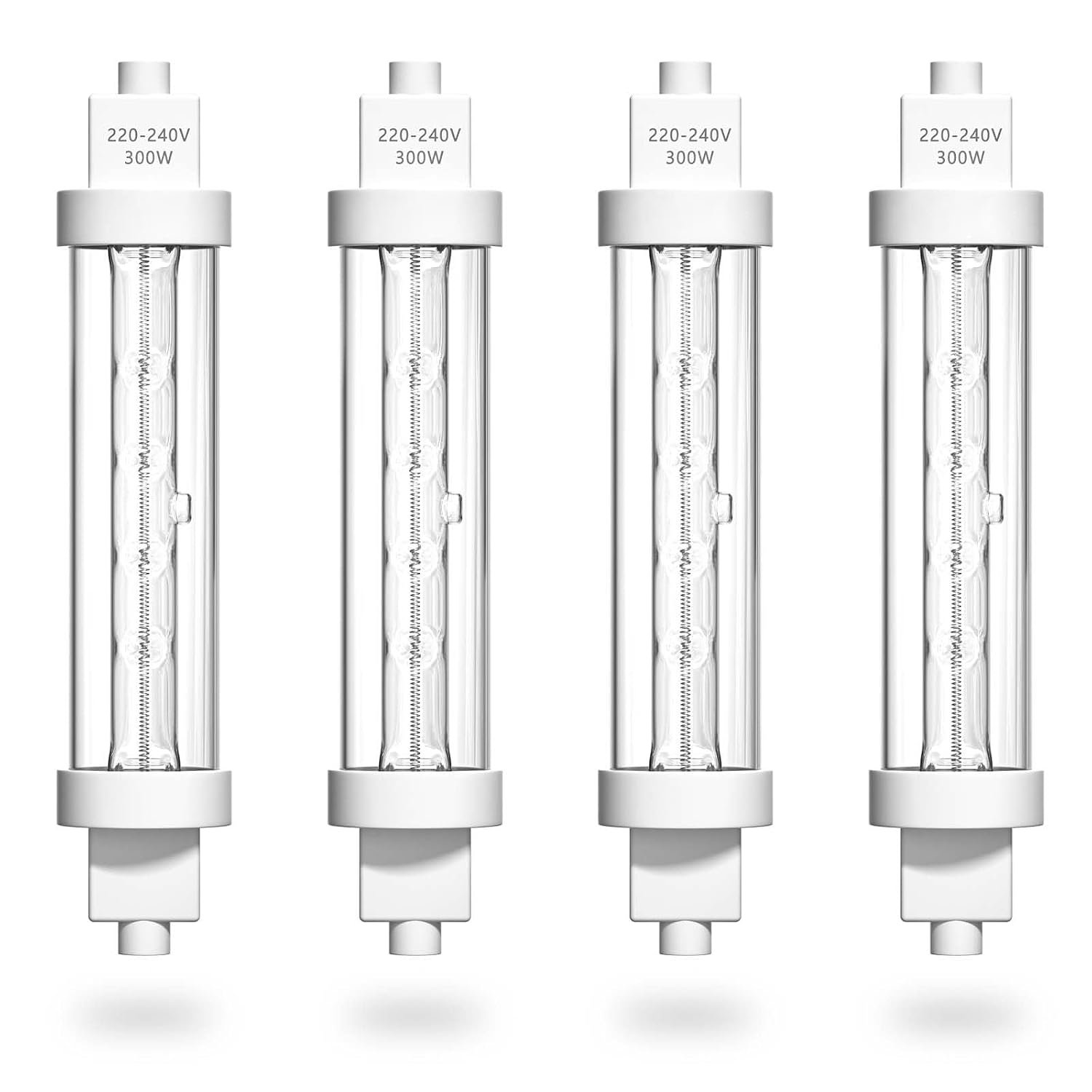 HeatingLux R7S Food Heat Lamp Bulb 300W Gantry Heating Lamp 118MM Jacketed Light Halogen Gantry Kit Food Safe Lamp 240v for Buffets, Catered Event, 4 PCS