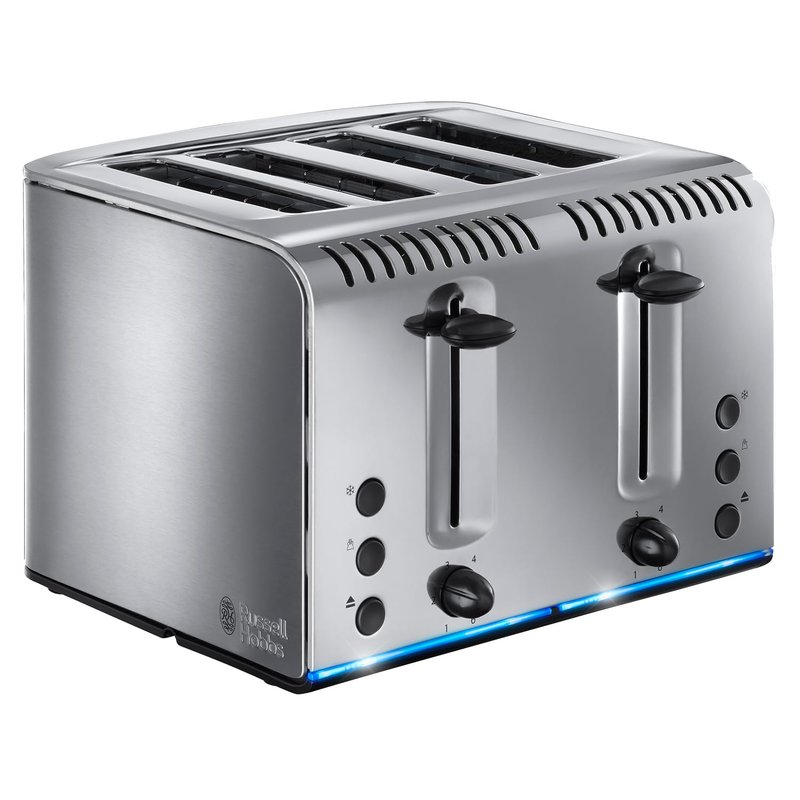 Russell Hobbs 4 Slice Buckingham Toaster with Fast Toast Technology - (Blue Light Strip indicates Toasting, Independent & Extra Wide Slots, 2400W, Polished & Brushed Stainless Steel) 20750