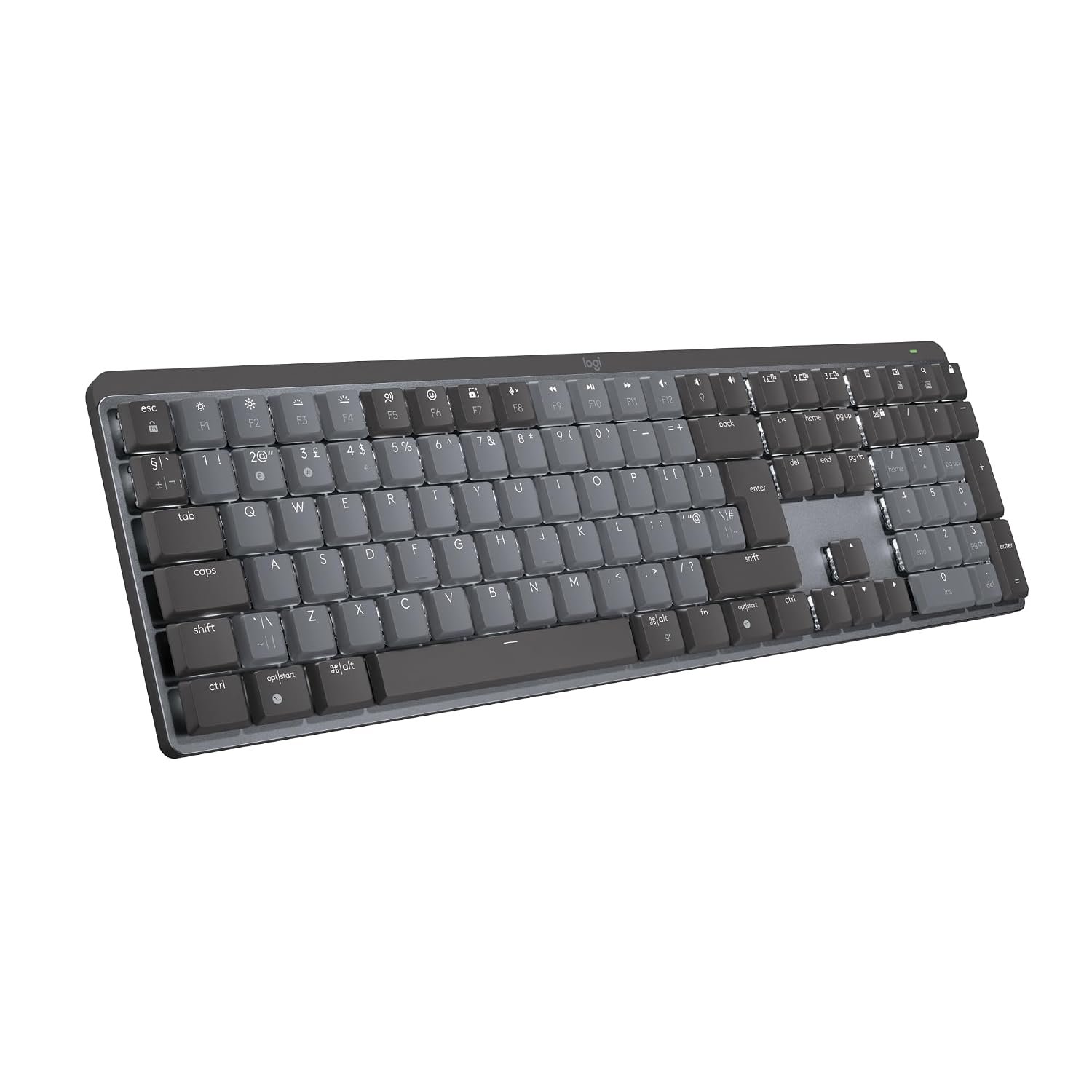 Logitech MX Mechanical Mini Wireless Illuminated Keyboard, Tactile Quiet Switches, Backlit, Bluetooth, USB-C, macOS, Windows, Linux, iOS, Android, Metal, QWERTY UK English Layout - Grey