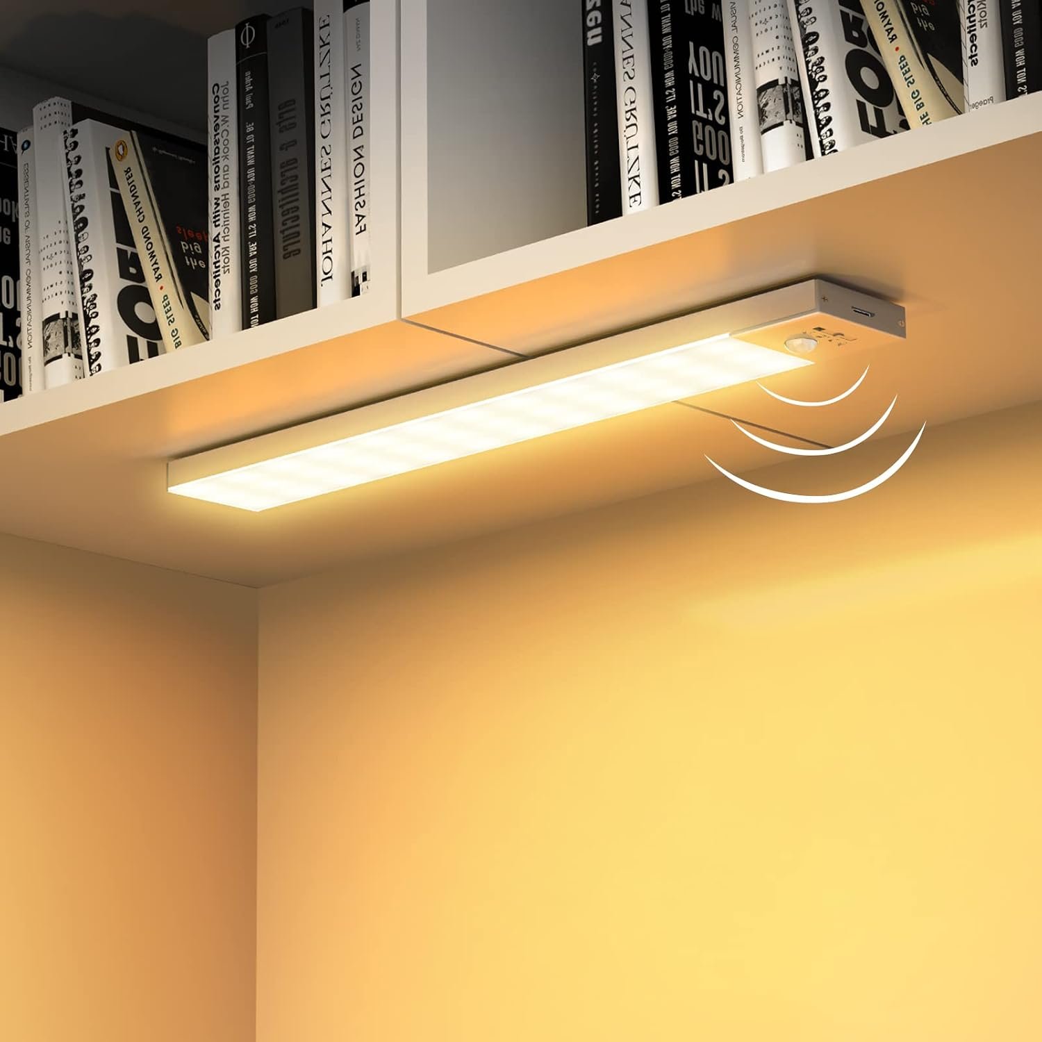 OUILA Under Cupboard Kitchen Lights, 2 Pack 32cm Stepless Dimming Rechargeable Motion Sensor Lights 1500mAh Magnetic LED Lights for Closet Cupboard, 3000K