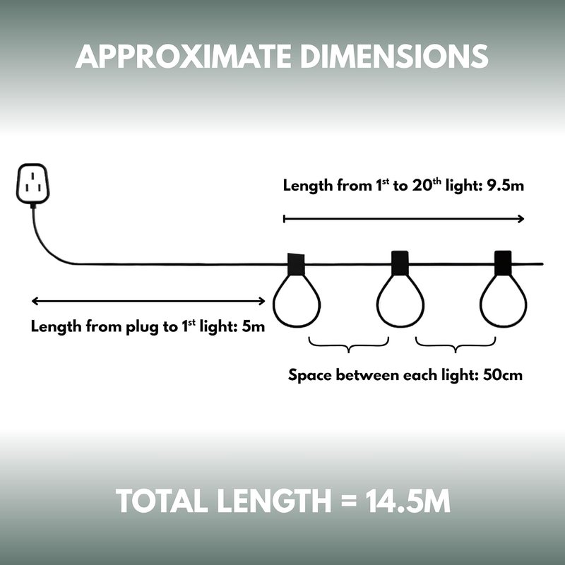 Garden Mile Outdoor String Lights Mains Powered 14m - Multicolour LED Festoon Lights Waterproof Garden String Lights - Plug in Fairy Lights for Patios, Party, Weddings, Pergolas, Gazebos & Home Decor
