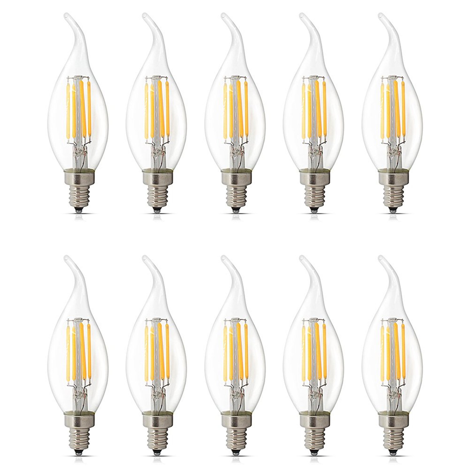 BELINGGO 10 Pack E14 LED Dimmable 4W Warm White 2700K, C35 Bent Tip Flame Shape, Vintage Led Chandelier Light Bulbs, 40w Candelabra Halogen Bulb, LED Candle Filament Bulb Light
