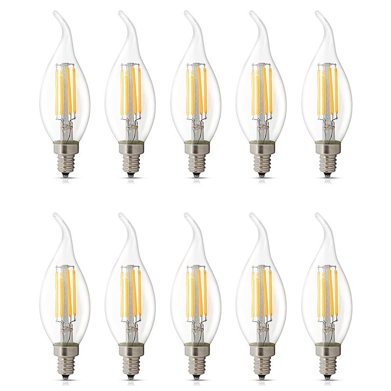 BELINGGO 10 Pack E14 LED Dimmable 4W Warm White 2700K, C35 Bent Tip Flame Shape, Vintage Led Chandelier Light Bulbs, 40w Candelabra Halogen Bulb, LED Candle Filament Bulb Light