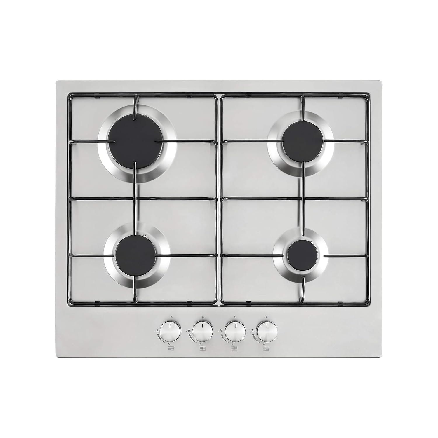 Cookology 60cm 4-Burner Gas Hob - Enamel Pan Stands - Stainless Steel