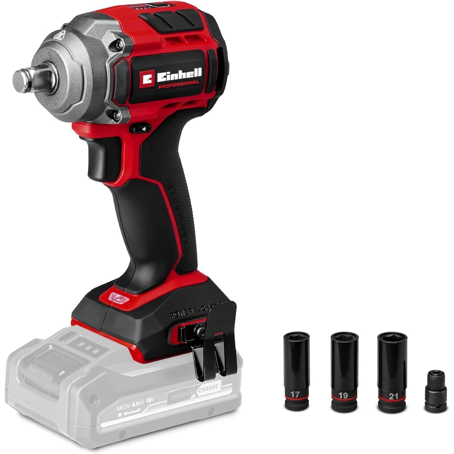Einhell Professional Cordless Impact Wrench 18V Power X-Change, 350Nm Torque Level, auto-Stop Setting, brushless, External Square bit Socket, Without Battery TP-CW 18/350-C Li BL-Solo