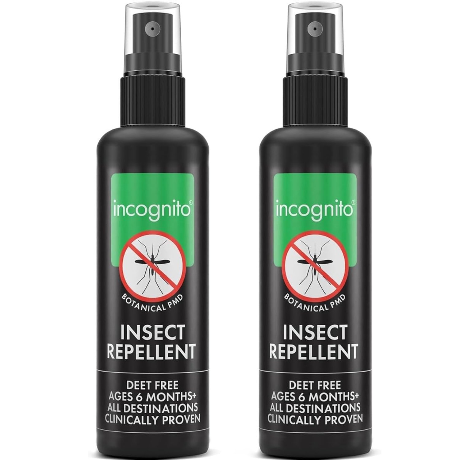 Incognito Insect Repellent Spray, 2x100ml Natural DEET Free, Shields from Wide Range of Biting Insects. Clinically proven protection from Ticks & Dengue carrying mosquitoes, Organic Mosquito Repellent