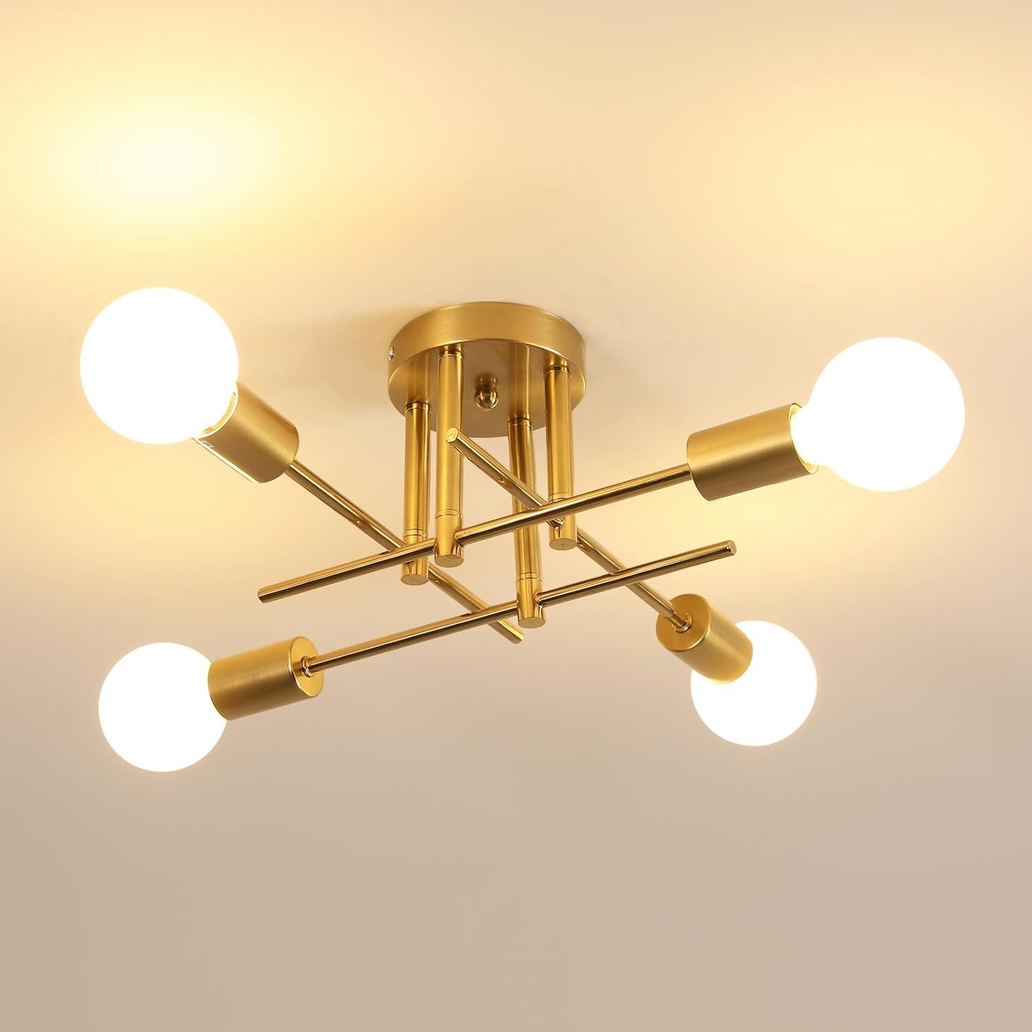 DELIPOP Sputnik Ceiling Light, 4 Lights Modern Ceiling Lamp E27, Gold Chandelier Industrial for Living Room Kitchen Bedroom Dining Room Office