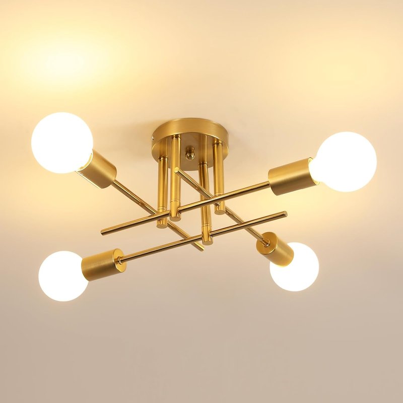 DELIPOP Sputnik Ceiling Light, 4 Lights Modern Ceiling Lamp E27, Gold Chandelier Industrial for Living Room Kitchen Bedroom Dining Room Office