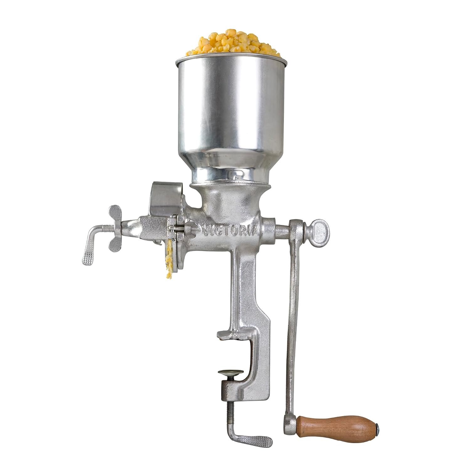 Victoria Manual Grain Mill, Cast Iron Hand Mill with High Hopper for Grinding Coffee, Corn, Oats, Seeds, Adjustable Grind Thickness, Grain Grinder with Table Clamp