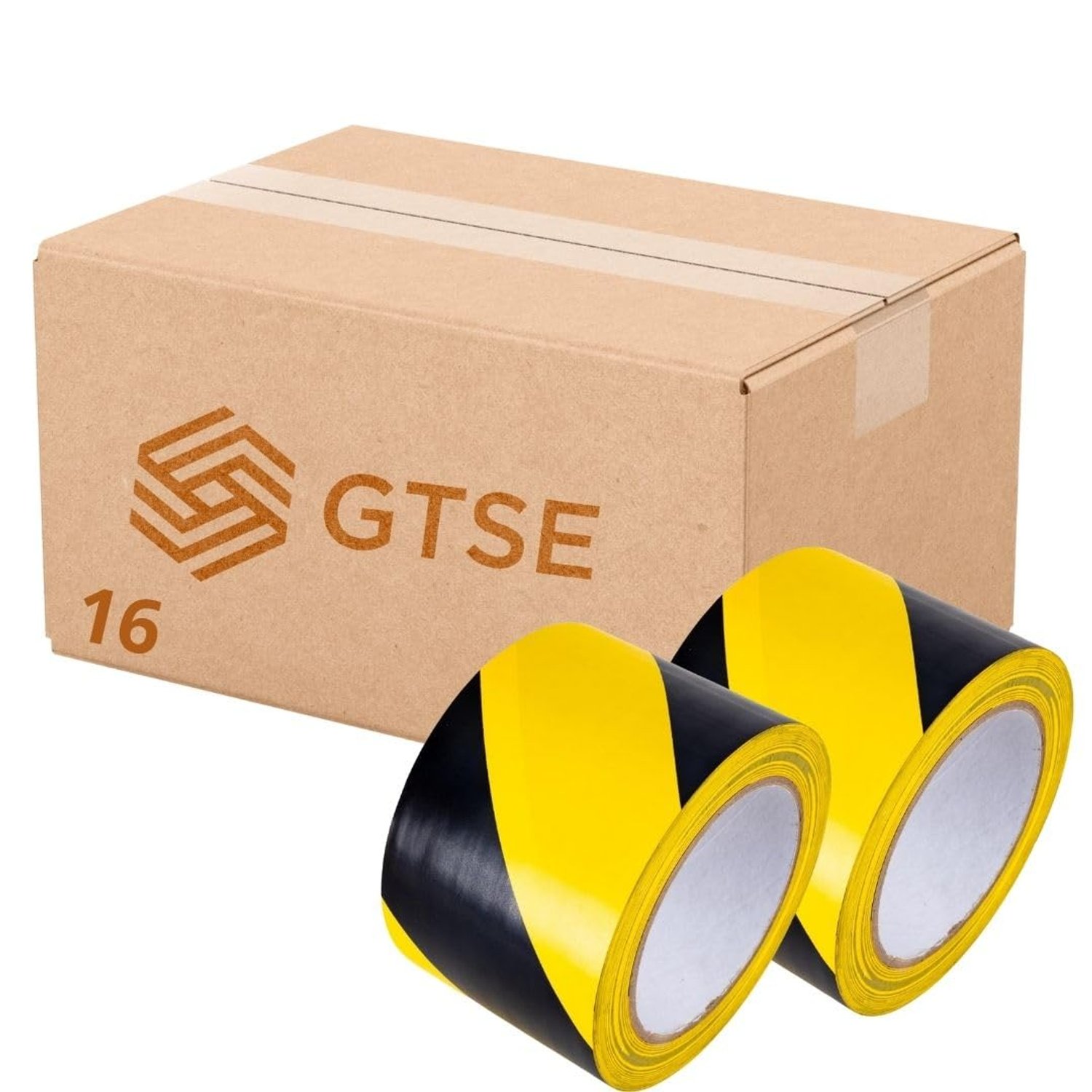 GTSE Hazard Tape Black and Yellow, 75mm (3") x 33m, Strong Adhesive Warning/Caution Tape, Floor Marking Tape, 16 Rolls