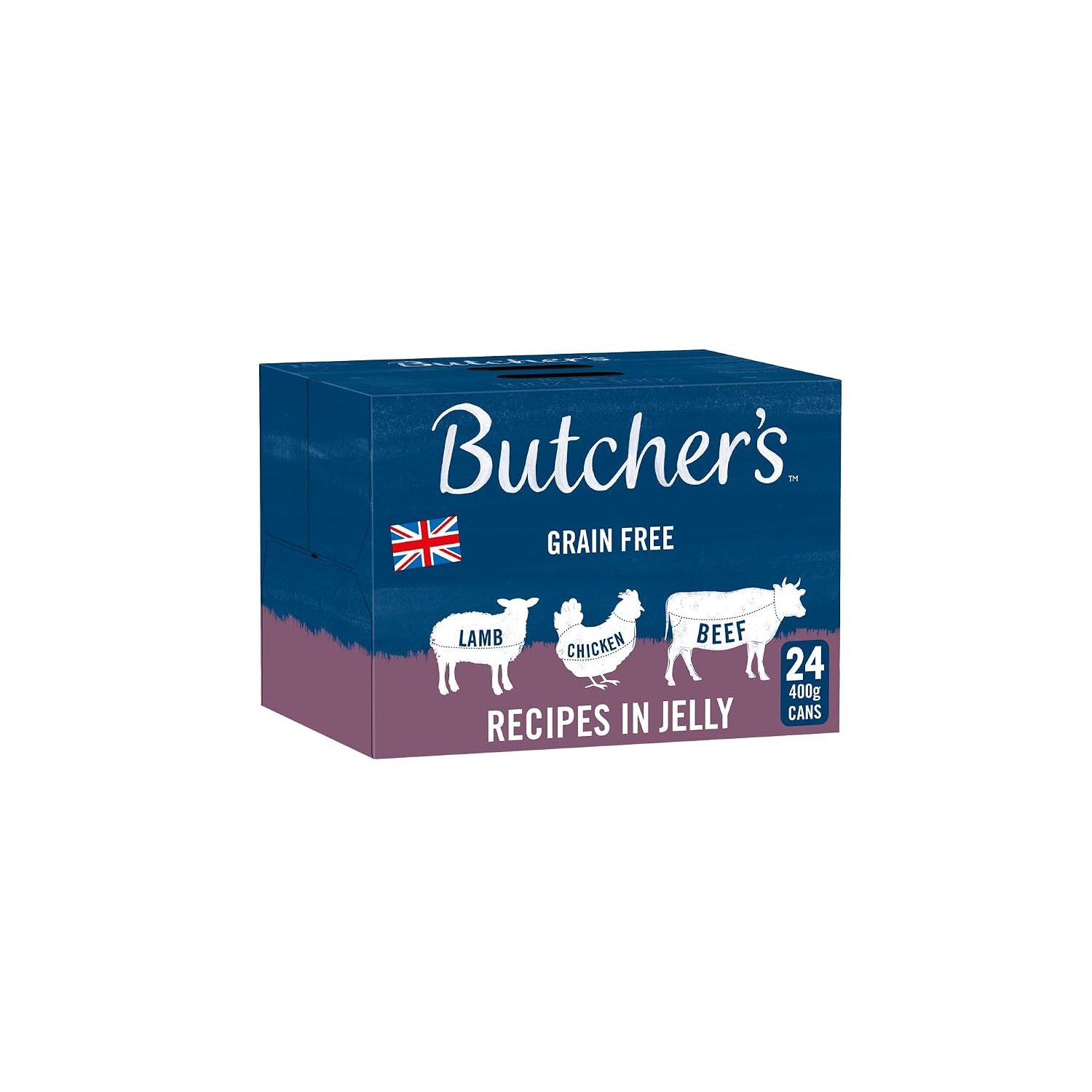 Butcher's Complete Wet Can Grain Free Hypoallergenic Adult Dog Food Recipes in Jelly Pack 24x400g - Chicken, Beef & Lamb