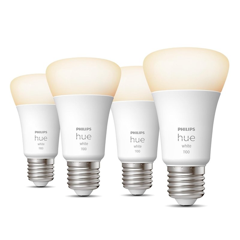 Philips Hue White 4 x E27 Smart LED Bulbs, 9.5 W, White Light, Dimmable, Bluetooth Control and Hue App, Works with Alexa, Google Assistant and Apple HomeKit