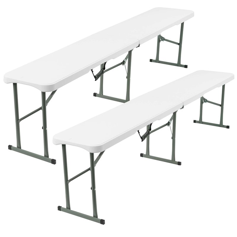 Crystals Set of 2 6FT Folding Benches - Durable White Folding Garden Benches for Indoor/Outdoor Use, Suitable for Dining, Picnics, BBQs, Camping, and Versatile Seating in Gardens, Patios, or Events