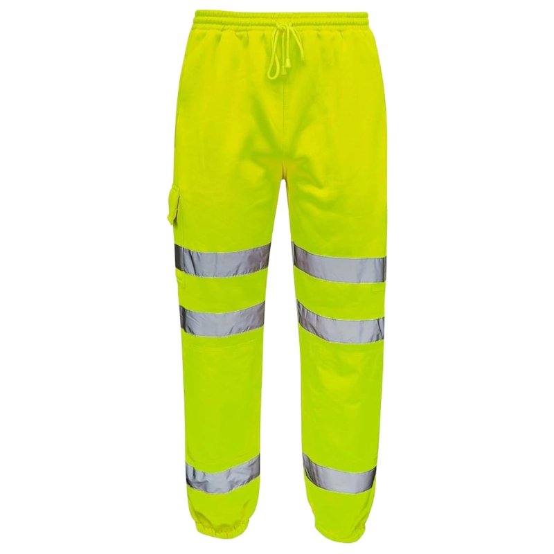 shelikes Men’s Hi Vis Viz Work Trousers Jogging Bottoms Reflective Joggers Sweat Pants Safety High Visibility Combat Trouser Workwear Jogger Yellow