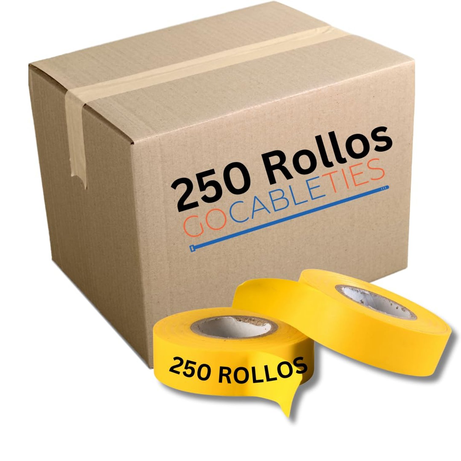 Gocableties Yellow Electrical Tape, 19mm x 20m, Bulk Box of 250 Rolls, Strong Self-Adhesive PVC Insulation Tape for Insulating, Repairing and Protecting Electrical Wires