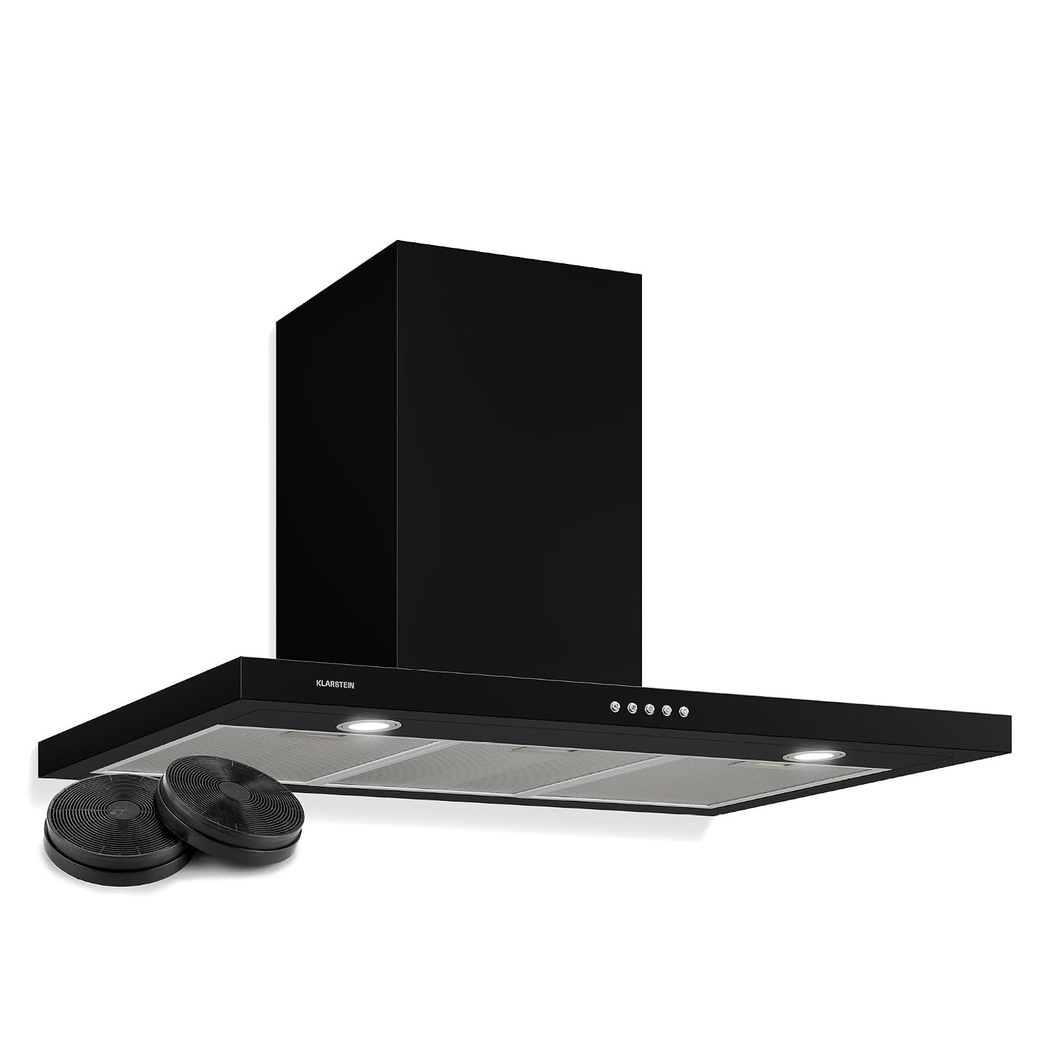 Klarstein Limelight Cooker Hood 90 cm, Stainless Steel Wall-Mounted Extractor Hood, 3 Speeds, 640 m³/h, Digital Display, LED Lighting, 64 dB, Ducted & Recirculating, Black