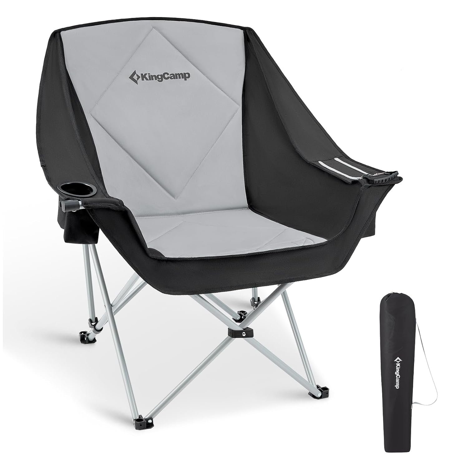 KingCamp Oversized Heated Double Camping Chair, 3 Heat Levels, Up to 300 kg, Heavy Duty Folding Portable 2 Seater Chair, Padded Camping Sofa with Armrest Cup Holder & Back Pocket, for Garden Picnic